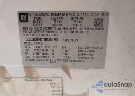 2017 Chevrolet Silverado 1500 Wt from USA, damaged, VIN 3GCUKNEC7HG462266